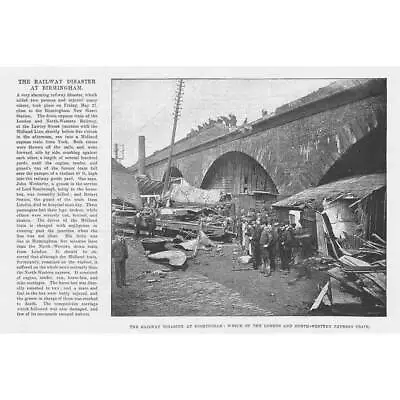 London & North Western Railway Train Disaster At Birmingham - Antique Print 1892 • £9.99