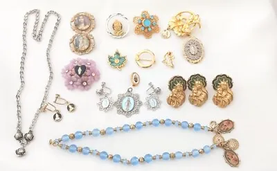 Lot Religious Medal Jewelry Earrings Bracelets Pins Necklaces Vintage  • $39.99