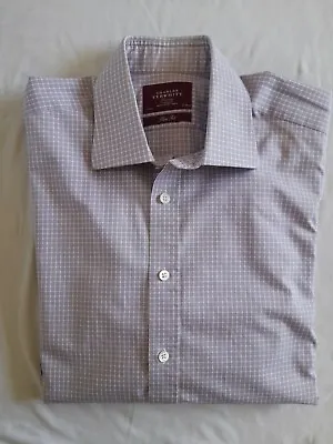 £11.45 • Buy Men's Charles Tyrwhitt Cotton Double Cuff Slim Fit Lilac Check Shirt Collar 17