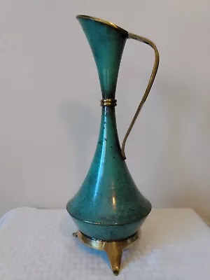 Vintage Brass & Enamel Oppenheim Handmade In Israel Green Pitcher Jewish • $35.99