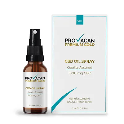 £39.99 • Buy Provacan Premium Gold CBD Oil 1800mg, High Strength CBD Spray Hemp Extract, 10ml