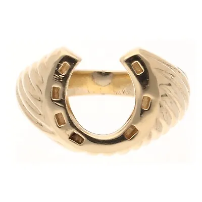 Vintage 9Carat Yellow Gold Horseshoe Signet Ring (Size J 1/2) 12x11mm Head • £199