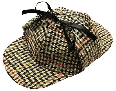 £6.99 • Buy Mens Deerstalker Sherlock Holmes Cap Classic Herringbone Tweed Wool 6 Panel Hat