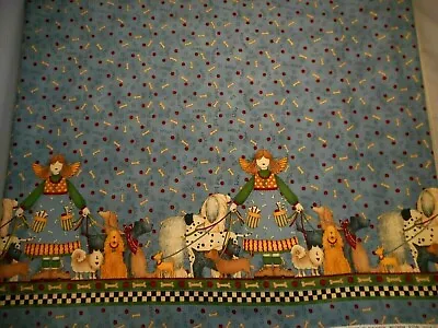 Cotton Fabric By Yard Angel Dog Walker Dogs Borders Primitive Lk Debbie Mumm Vtg • $9.99