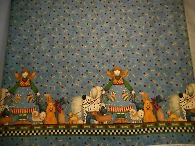 Cotton Fabric By Yard Angel Dog Walker Dogs Borders Primitive Lk Debbie Mumm Vtg • $8.49