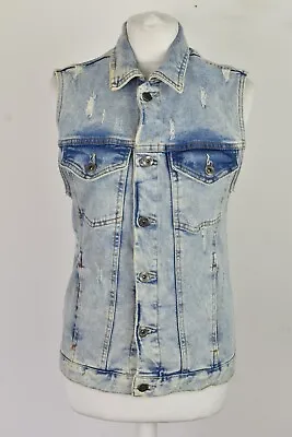 ZARA Blue Denim Gilet Size Eur M Womens Waistcoat Button Up Outdoors Outerwear • $18.38