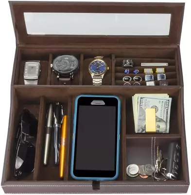 Navigator Large Dresser Valet Tray & Mens Jewelry Box Organizer - Watch Box Orga • $90.36