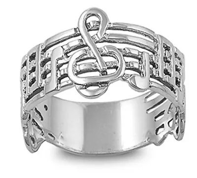 Men Women Sterling Silver Plain Music Note Ring 12mm / Free Gift Box • $26.79