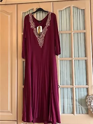 CHANGES By TOGETHER Maxi Maroon V Neck Dress Size 14 With Beautiful Cream Detail • £20