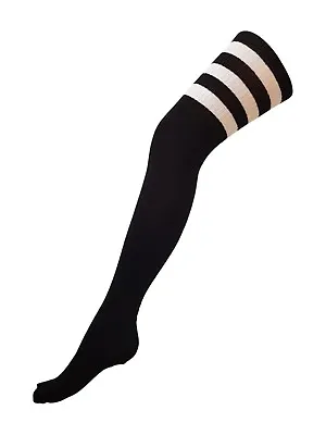 Over The Knee Thigh High Extra Long Socks + Stripes Black White Red Blue Pink • £5.15