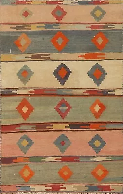 Vintage Pastel Color Kilim Reversible Rug 3'x5' Wool Hand Woven Accent Rug • $303.94