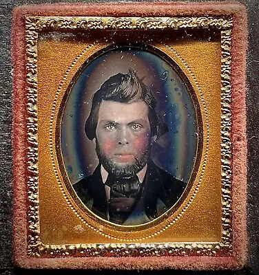 Rare 1/16 Plate Daguerreotype - Gent With Killer Hair - In A Case Original Hinge • $125