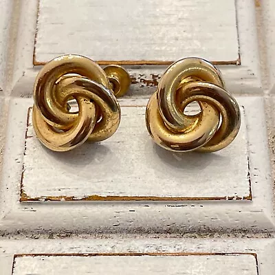 Vintage Gold Metal Knot Screw Back Earrings • $9.95