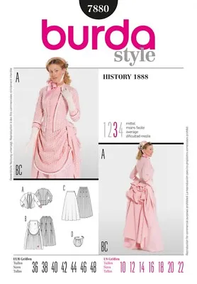 Burda Ladies Sewing Pattern 7880 Historical 1888 Bustle Fancy Dress Costumes ... • £15.49