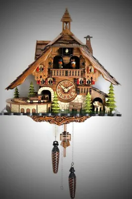 Cuckoo Clock Black Forest Quartz German Music Quarz Chalet Moving Train New Top • $499