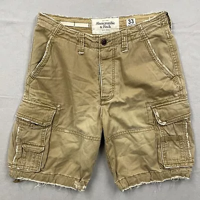 Abercrombie And Fitch Cargo Shorts Mens W33 Beige Utility Combat Distressed • £19.50