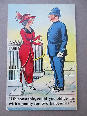 Comic Postcard Policeman & Lady Oh Constable Could You Oblige Me With A Penny • £3.99