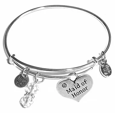 Maid Of Honor Message Charm Expandable Bangle Bracelet Comes In A Gift Box!  • $9.99