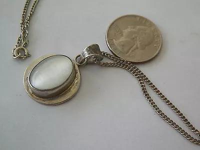 Vntg Mexican Ati Sterling Silver Pendant White Stone 24  Sterling Chain • $39.90