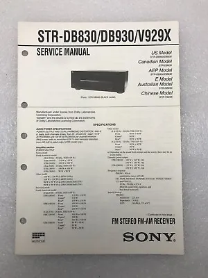 $16.88 • Buy Sony STR-DB830/DB930/V929X Original Service Manual FM Stereo/FM-AM Receiver 1999