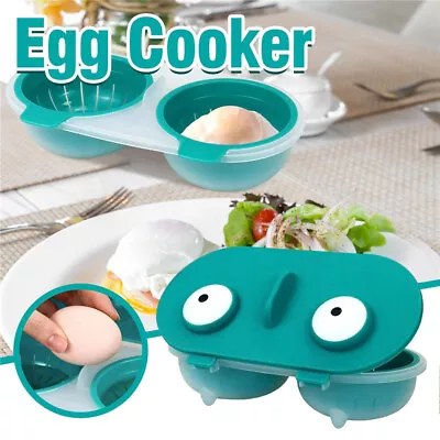 Microwave Eggs Poacher Cookware Double Cup Cooker Egg Boiler Steamer Maker Poach • £7.54