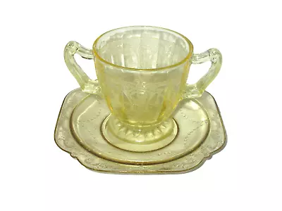 Vintage Federal Glass  Madrid   Yellow Depression Glass Sugar Bowl Plate (S/N). • $25