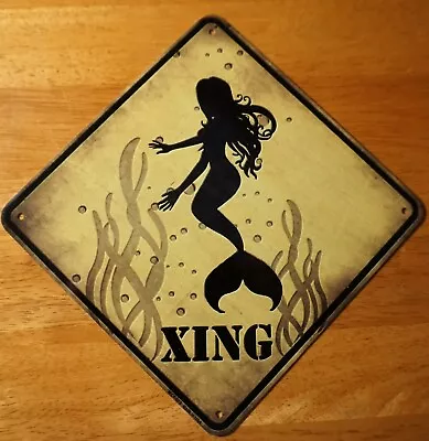 Mermaid Crossing Tin Metal Sign Rustic Nautical Tropical Beach Home Decor • $10.95