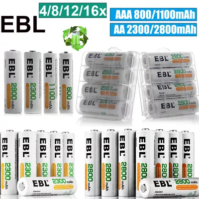 EBL AA AAA Rechargeable Batteries Ni-Mh 2800mAh 2300mAh 1100mAh 800mAh + Box Lot • $29.99