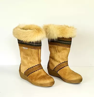 Vintage 90s Tecnica Apres Ski Boot Winter Goat Fur & Suede Italy 36 US 6 MINT • $59.95