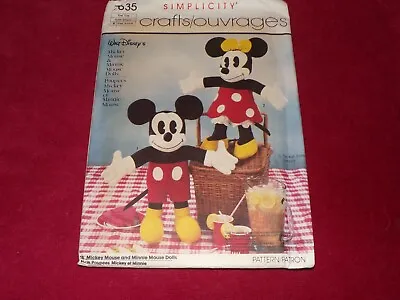 🌺 1986 SIMPLICITY #7635 - WALT DISNEY 18  MICKEY & Minnie Mouse DOLL PATTERN FF • $14.24