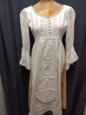 Vtg 70's White Cotton & Eyelet Edwardian Dress By Seams Like Old Times XS/XXS • $32