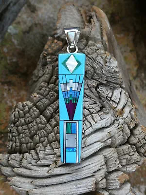 Unique Turquoise Kachina Micro Inlay Gemstone Sterling Silver 925 Pendant NEW E8 • $79.95
