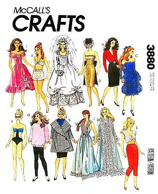 Vintage 1990s Barbie Clothes Pattern Reproduction McCall's 3880 Uncut • $8.95