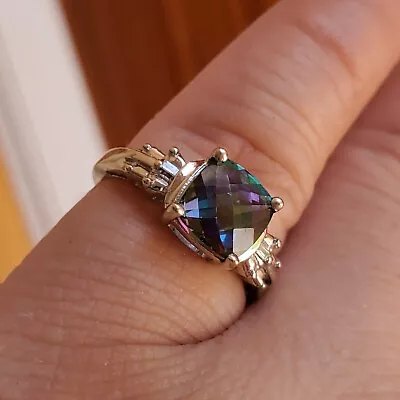 10k White Gold  Mystic Fire  Topaz Stone Ring. Size -5 2.3 Grams. Pre-owned • $199