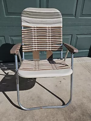 Lawn Chair Jelly Tube Vintage Folding Lawn Pool Vinyl Retro White Brown • $47.77