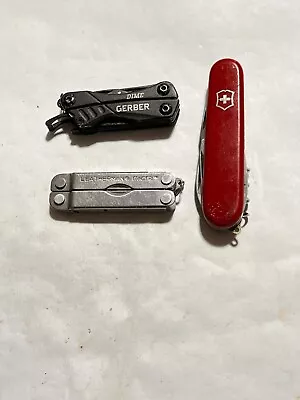 Lot Of 3 Pocket Knives/Multi Tools- Gerber Dime - Leatherman Micra - Victorinox • $26.99