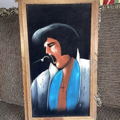 Vintage Black Velvet Elvis Painting Original Frame 22.5” X 13.5  • $110