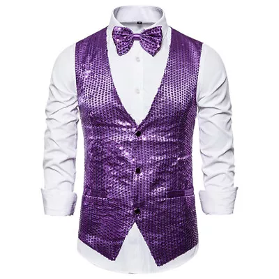 Men Glitter Banquet Waistcoat Tank Top Sequin Night Club Jacket Cocktain Wedding • $27.69