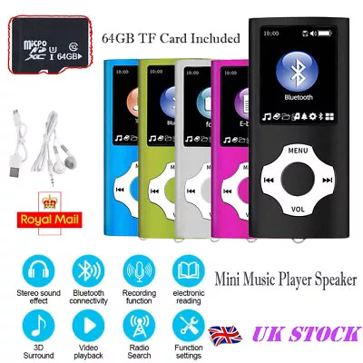 64GB MP3 Players Music Speakers FM Radio Recorder Sport Portable Card Headphone • £11.95