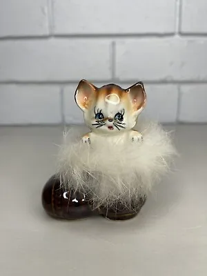 Vintage Sweet Cat Kitten In Boot Figurine Small Ceramic Whimsical Made In Japan • $30