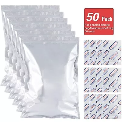 $21.99 • Buy 50 Resealable Food MYLAR Storage Bags 8*12  Quart + 50 300CC Oxygen Absorbers