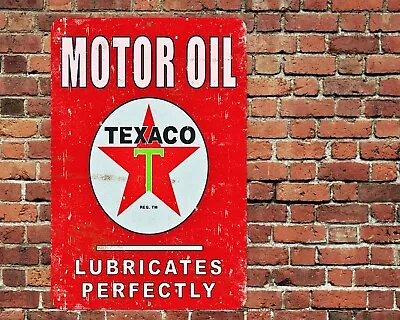 Texaco Motor Oil Lubricates Sign Aluminum Metal 8 X12  Retro Aged Rustic • $12.75