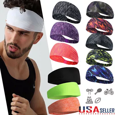 Womens Mens Stretch Headbands Gym Sweatband Wrap Yoga Sports Hairbands Workout • $6.99