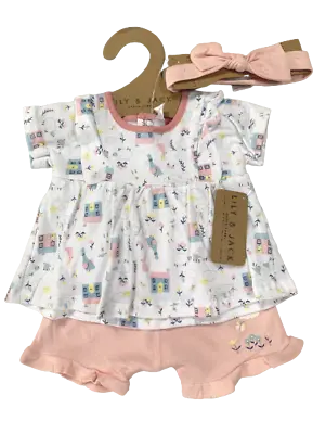 Baby Girls Organic Cotton T-Shirt Shorts & Headband Pink Countryside Outfit  • £7.95