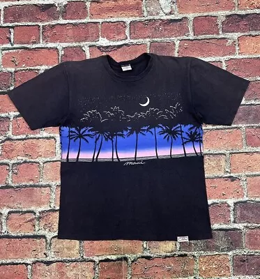 Vintage Crazy Shirt Black Maui Beach Wrap Around Graphic T-Shirt Single Stitch L • $29.99