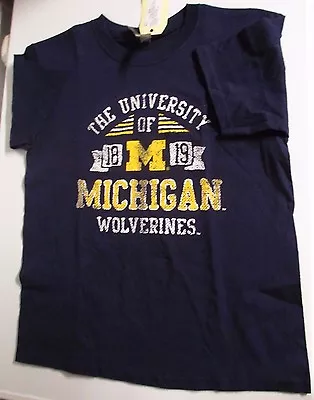 Wolverines Michigan T-Shirt Youth Size 28  Chest Distressed Screen Print NCAA  • $13.95