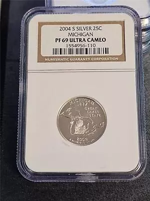 2004-s Michigan Silver State Quarter Ngc Pf 69 Ultra Cameo   #mf-2254 • $0.99