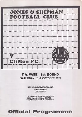 £2 • Buy Jones & Shipman V Clifton FC 1976/7 (2 Oct) FA Vase R1