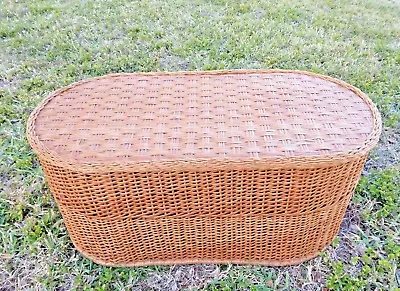 Vintage Mid Century 70’s Woven Bamboo Rattan Coffee Table • $1275