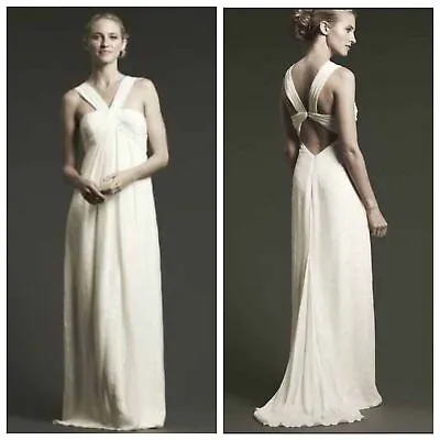 Nicole Miller Lurex Empire Athena Wedding Dress Chiffon Ivory SILK Size 0/XS • $199